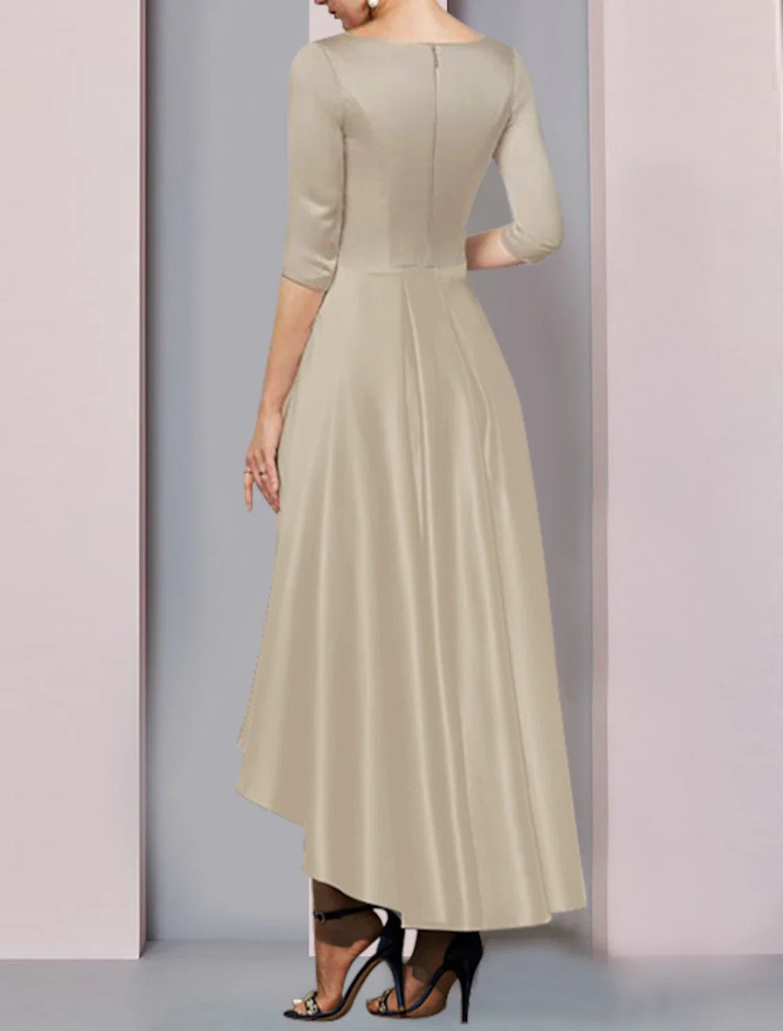 A-Line V-Neck Satin Pleated Ankle-Length Wedding Dress - Chloe Dress