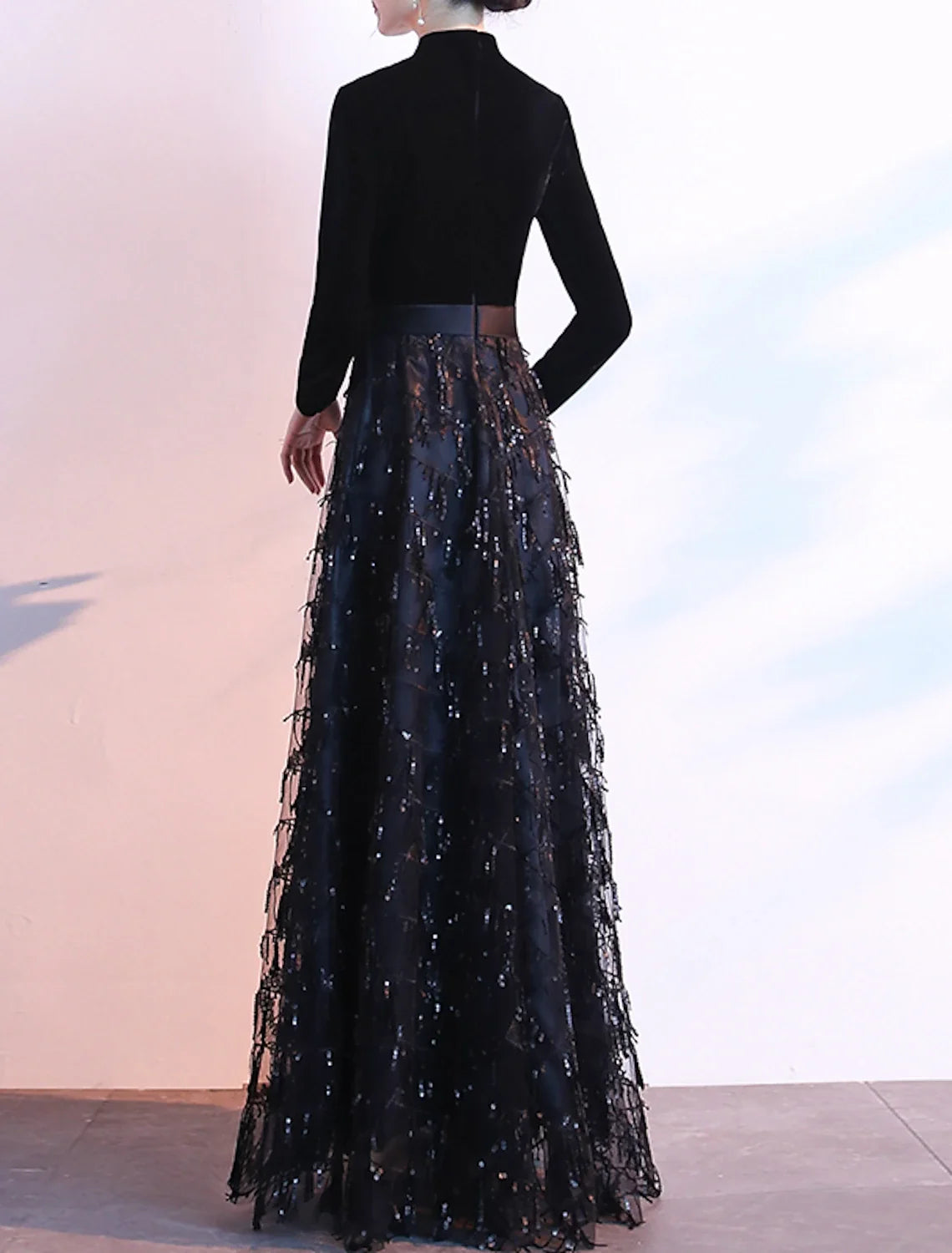 A-Line Sequin Long Sleeve Floor-Length Evening Dress - Chloe Dress