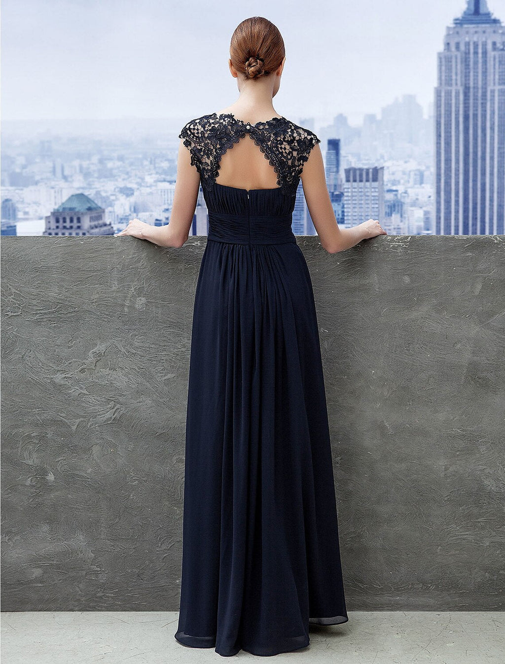 A-Line Chiffon Short Sleeve Floor-Length Evening Gown - Chloe Dress