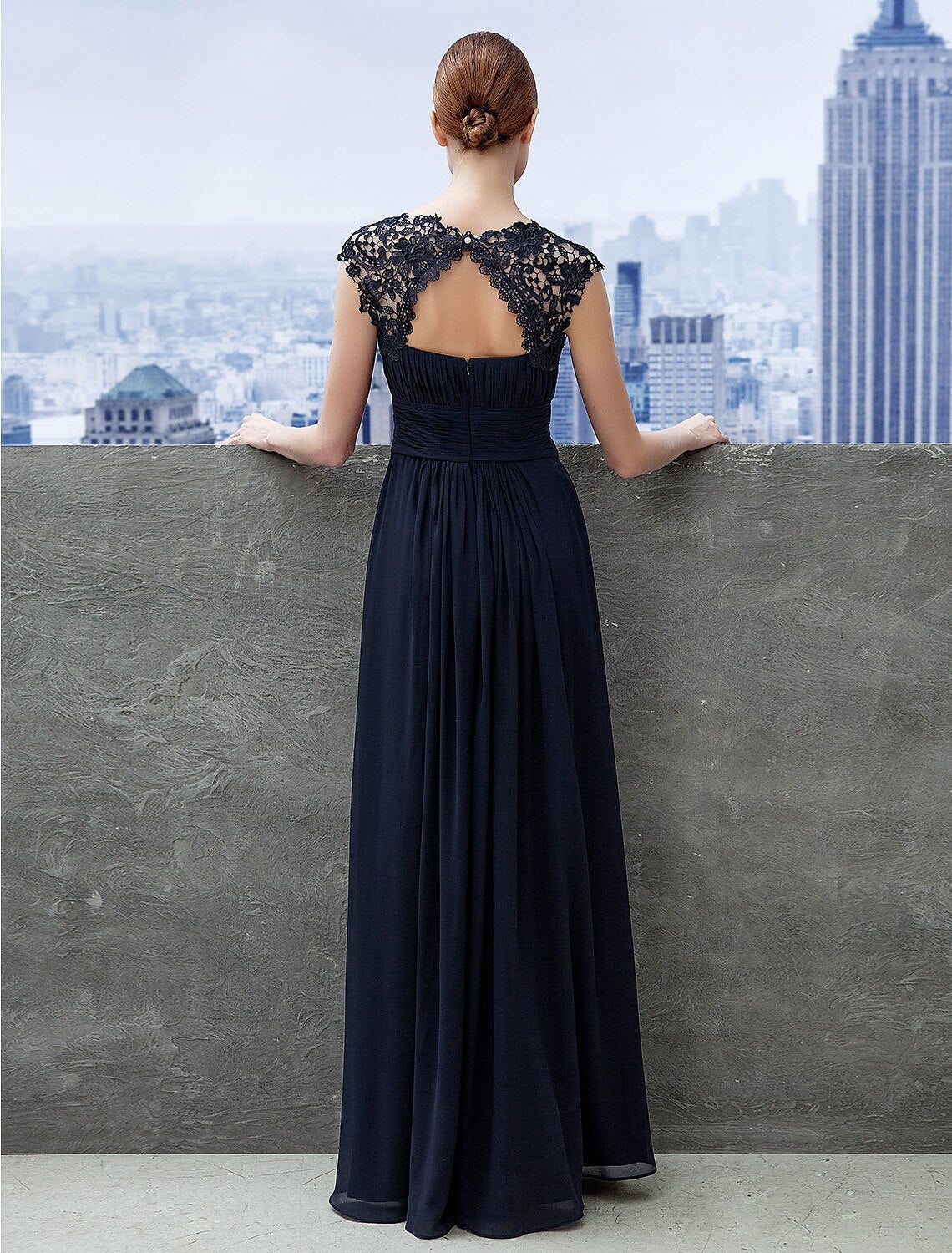 A-Line Chiffon Short Sleeve Floor-Length Evening Gown - Chloe Dress