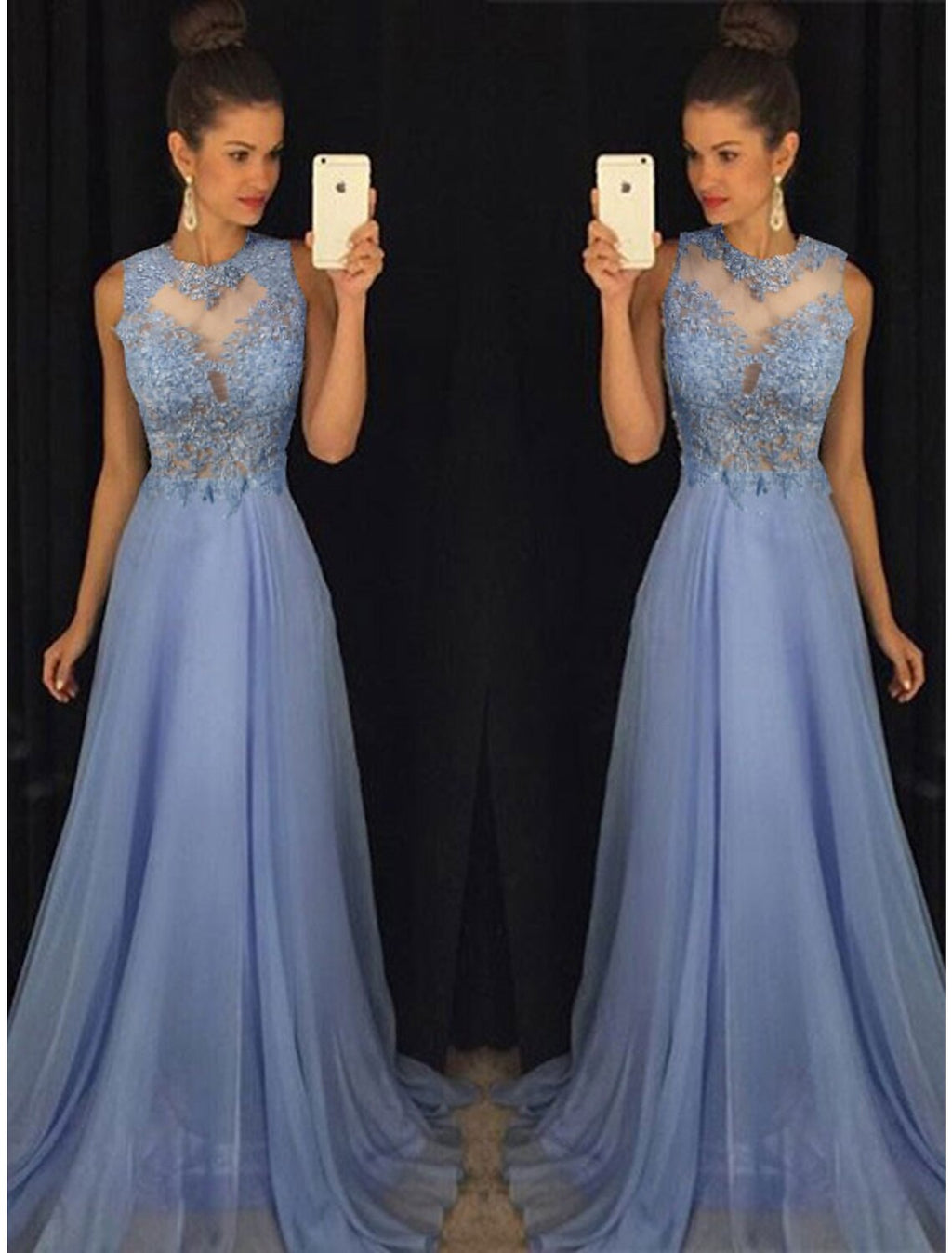 A-Line Chiffon Sleeveless Train Evening Dress - Chloe Dress