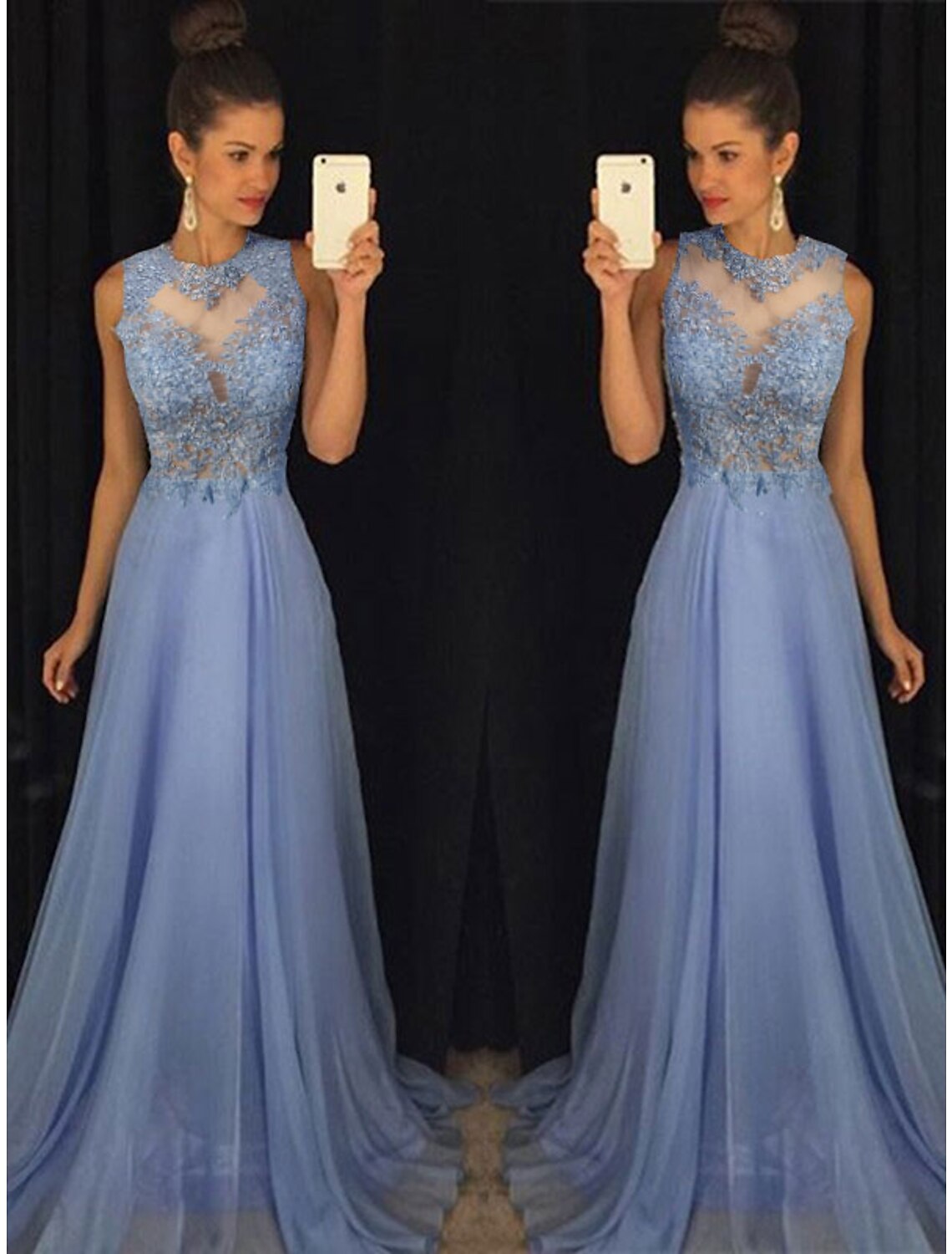 A-Line Chiffon Sleeveless Train Evening Dress - Chloe Dress