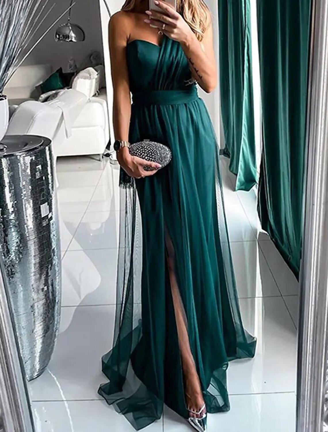 A-Line One-Shoulder Polyester Sleeveless High Slit Prom Dress - Chloe Dress