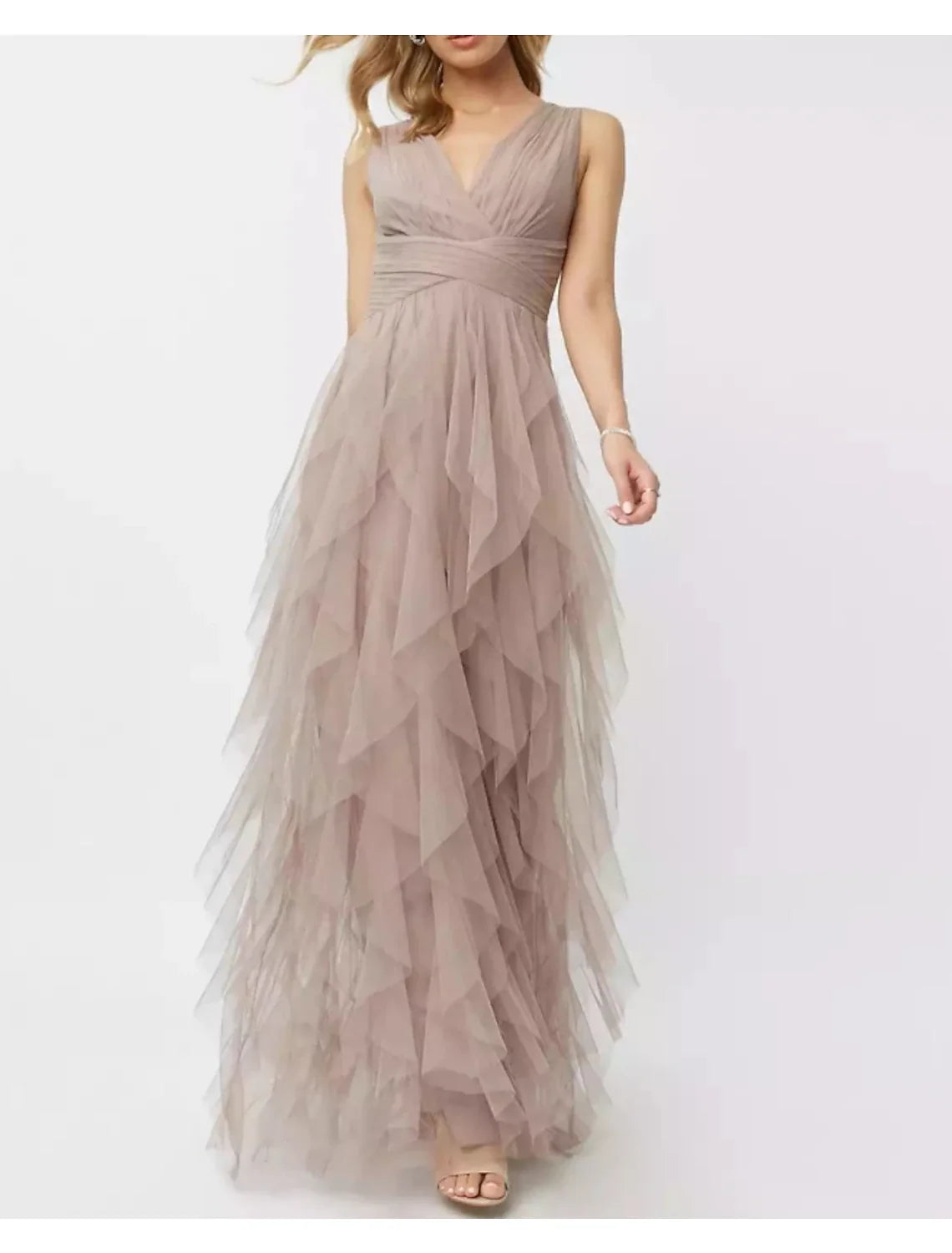 A-Line V-Neck Polyester Sleeveless Floor-Length Evening Dress - Chloe Dress