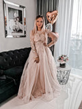 A-Line Tulle Long Sleeve Applique Floor-Length Dress - Chloe Dress