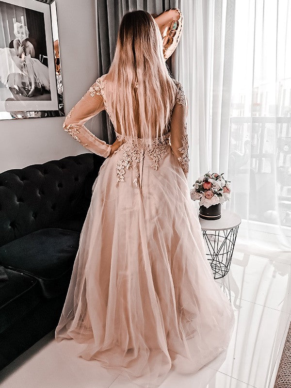 A-Line Tulle Long Sleeve Applique Floor-Length Dress - Chloe Dress