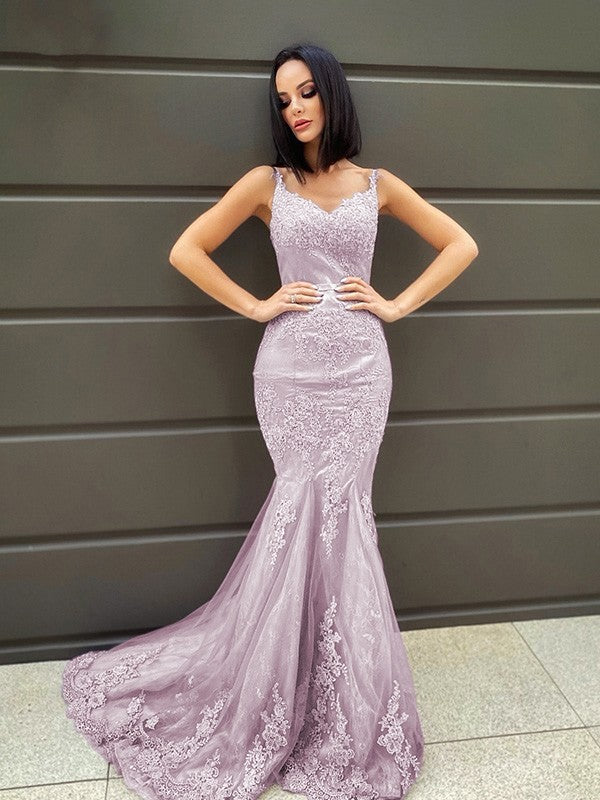 Mermaid V-Neck Tulle Sleeveless Train Dress - Chloe Dress