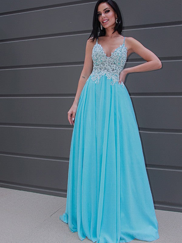 A-Line V-Neck Chiffon Sleeveless Train Dress - Chloe Dress