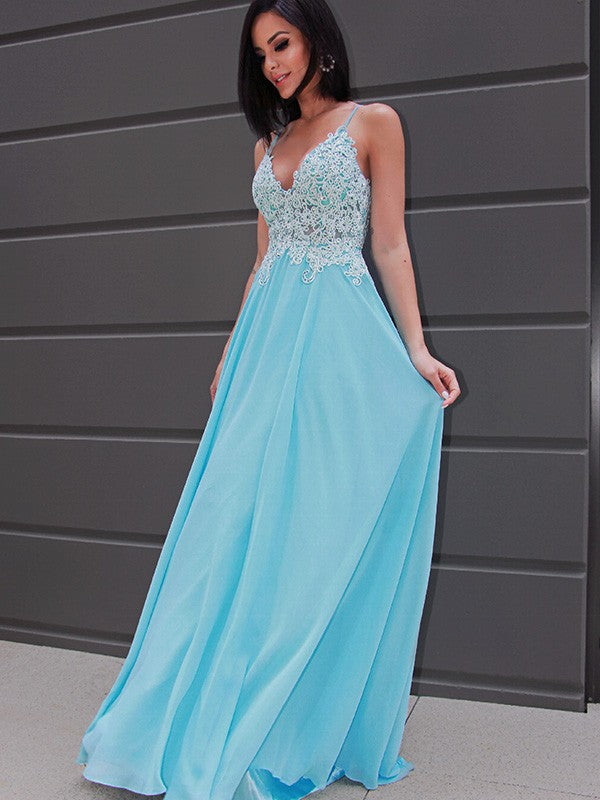 A-Line V-Neck Chiffon Sleeveless Train Dress - Chloe Dress