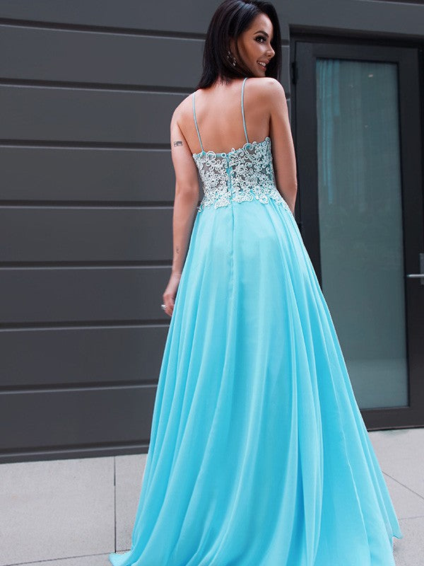 A-Line V-Neck Chiffon Sleeveless Train Dress - Chloe Dress