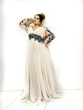 A-Line V-Neck Chiffon Long Sleeve Applique Floor-Length Dress - Chloe Dress