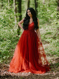 A-Line V-Neck Tulle Sleeveless Train Dress - Chloe Dress