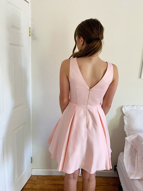 A-Line V-Neck Satin Sleeveless Ruffled Mini Homecoming Dress - Chloe Dress