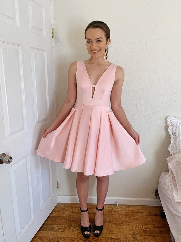 A-Line V-Neck Satin Sleeveless Ruffled Mini Homecoming Dress - Chloe Dress