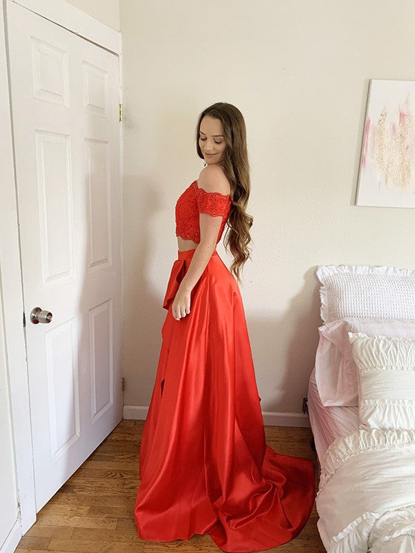 A-Line Satin Sleeveless Train Dress - Chloe Dress