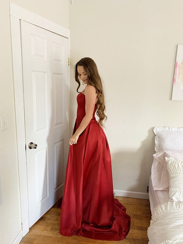 Ball Gown Strapless Satin Sleeveless Ruffled Gown - Chloe Dress