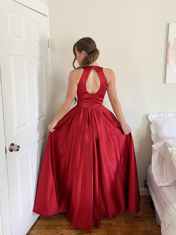A-Line Halter Satin Sleeveless Floor-Length Dress - Chloe Dress