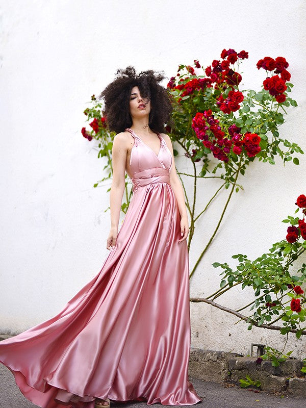 A-Line Spaghetti Strap Satin Sleeveless Floor-Length Dress - Chloe Dress
