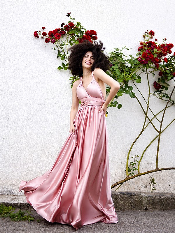 A-Line Spaghetti Strap Satin Sleeveless Floor-Length Dress - Chloe Dress