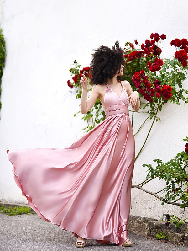 A-Line Spaghetti Strap Satin Sleeveless Floor-Length Dress - Chloe Dress