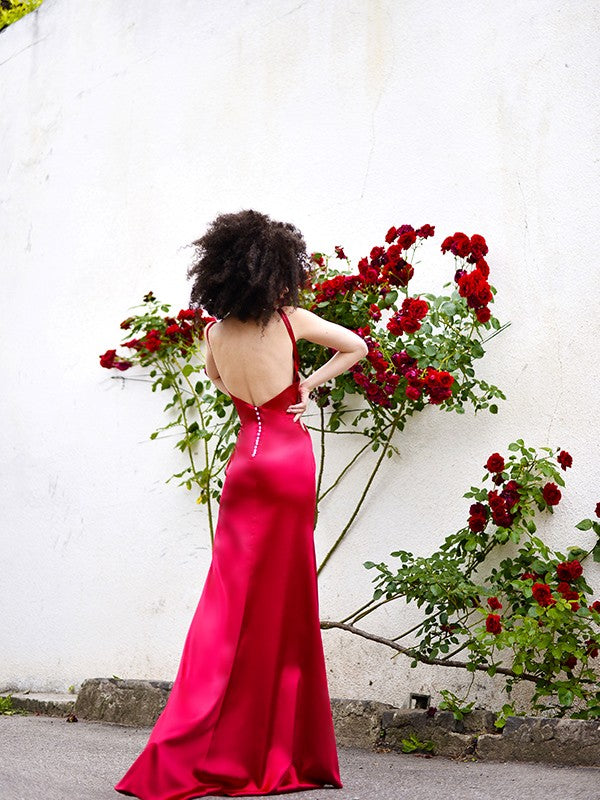 Sheath V-Neck Satin Sleeveless Ruffled Dress - Chloe Dress