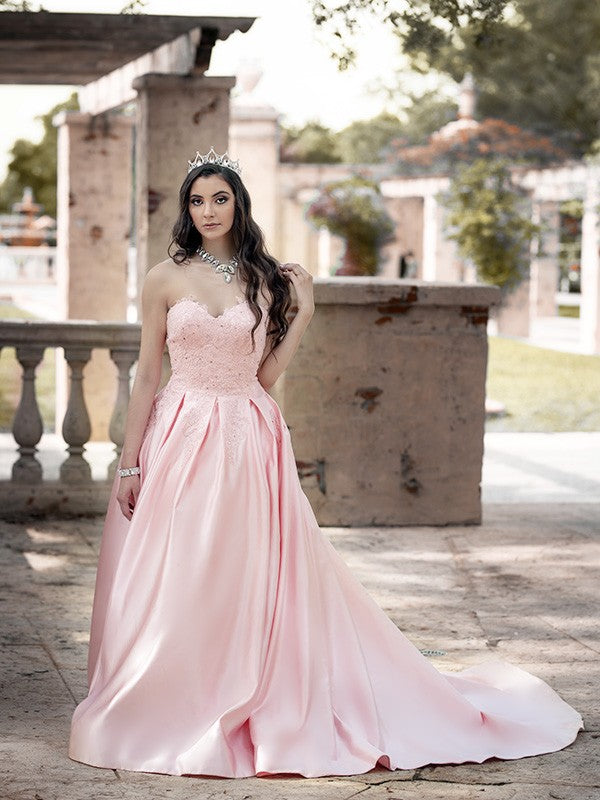 Ball Gown Sweetheart Satin Sleeveless Train Gown - Chloe Dress
