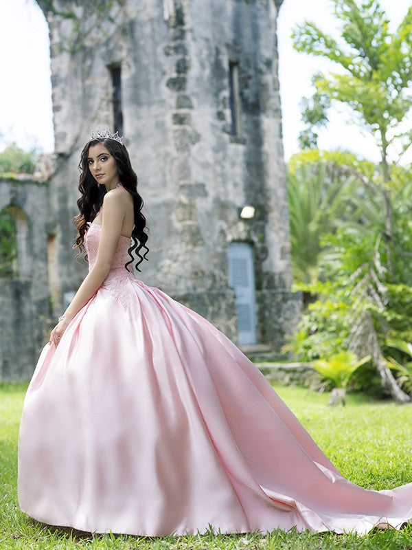 Ball Gown Sweetheart Satin Sleeveless Train Gown - Chloe Dress