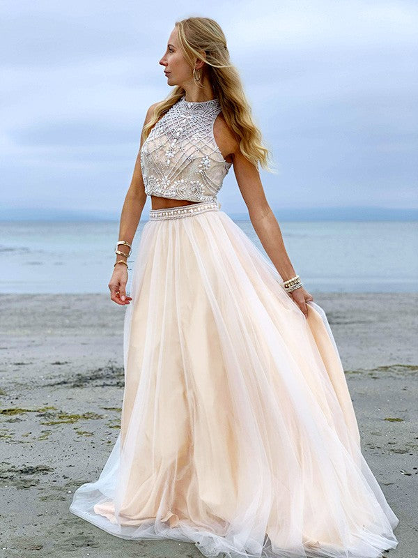 A-Line High Neck Tulle Sleeveless Floor-Length Dress - Chloe Dress