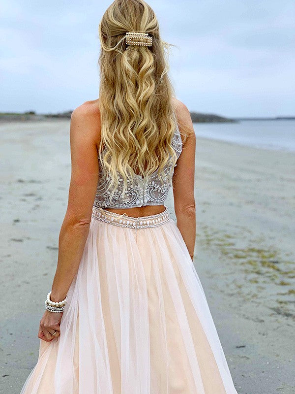 A-Line High Neck Tulle Sleeveless Floor-Length Dress - Chloe Dress