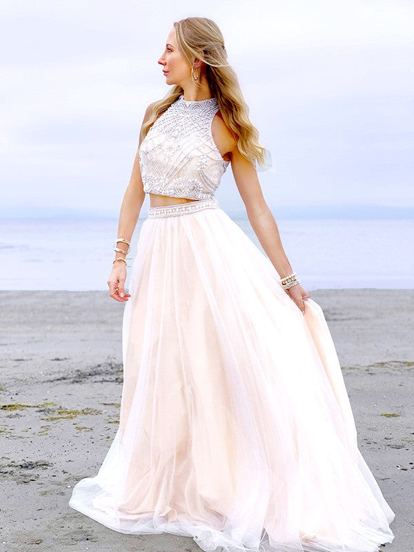 A-Line High Neck Tulle Sleeveless Floor-Length Dress - Chloe Dress