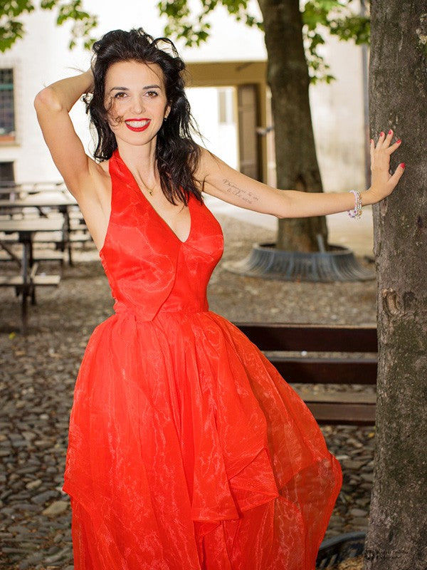 A-Line V-Neck Organza Sleeveless Ruffled Dress - Chloe Dress