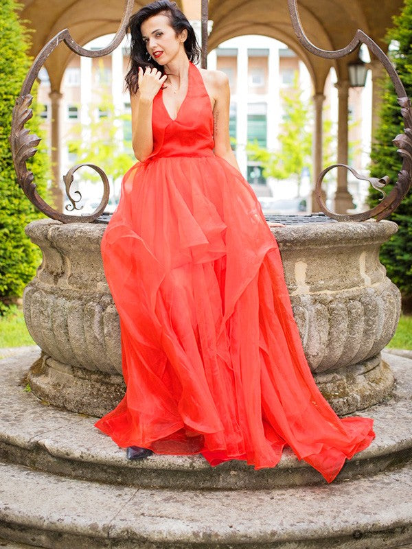 A-Line V-Neck Organza Sleeveless Ruffled Dress - Chloe Dress