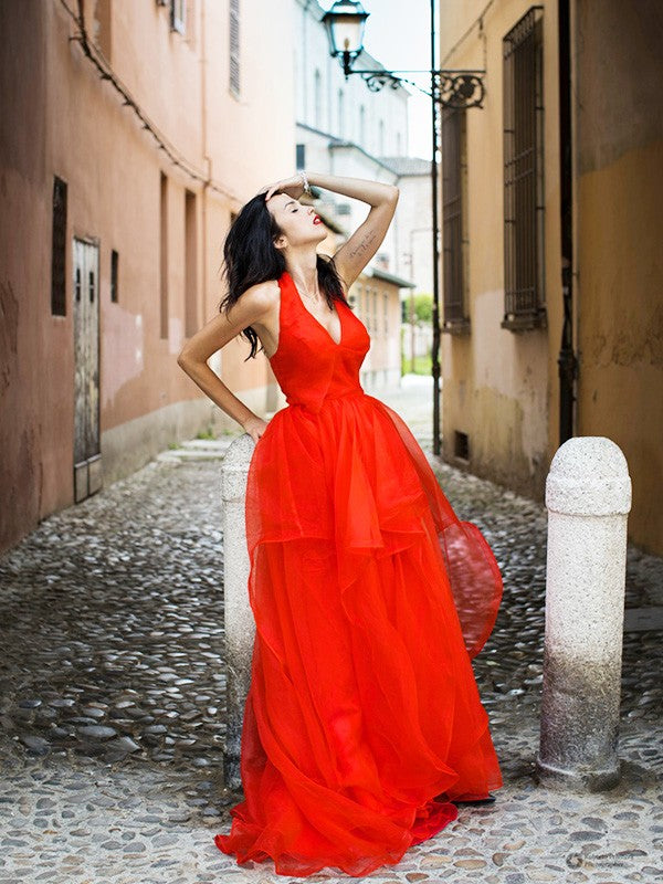 A-Line V-Neck Organza Sleeveless Ruffled Dress - Chloe Dress