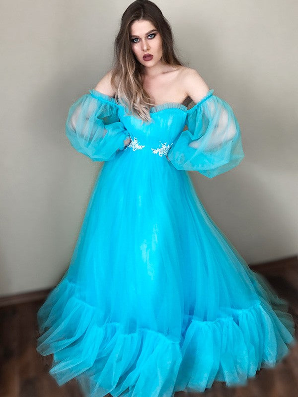 A-Line Tulle Long Sleeve Applique Floor-Length Dress - Chloe Dress