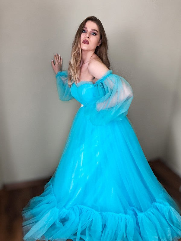 A-Line Tulle Long Sleeve Applique Floor-Length Dress - Chloe Dress