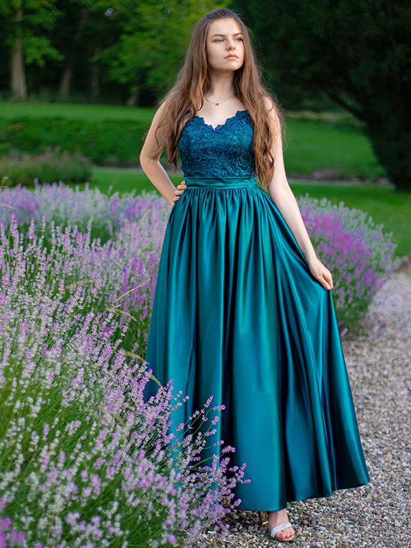 A-Line Spaghetti Strap Satin Sleeveless Floor-Length Dress - Chloe Dress