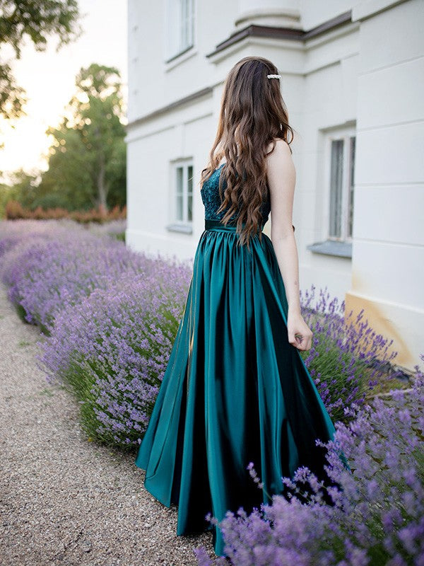 A-Line Spaghetti Strap Satin Sleeveless Floor-Length Dress - Chloe Dress