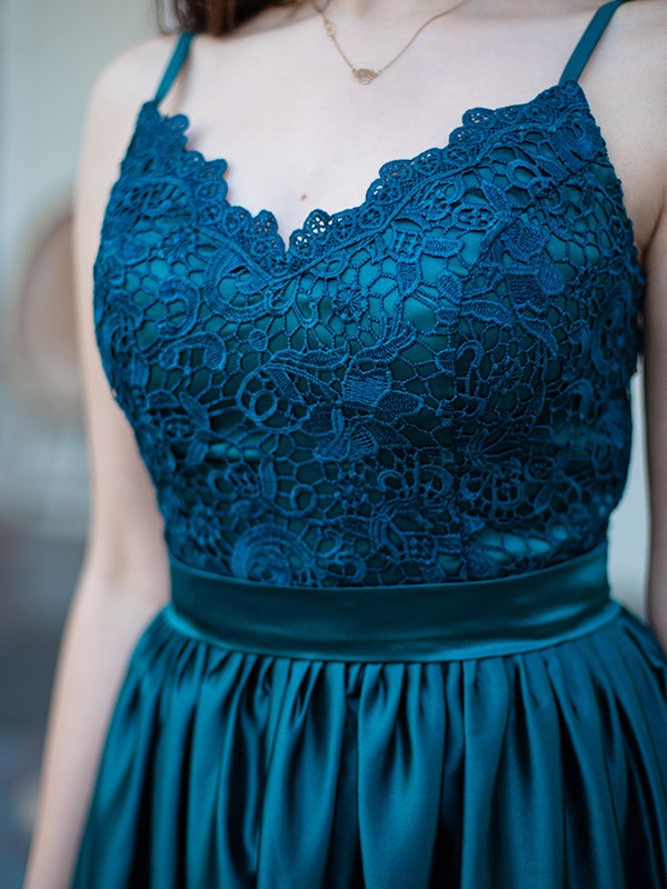 A-Line Spaghetti Strap Satin Sleeveless Floor-Length Dress - Chloe Dress