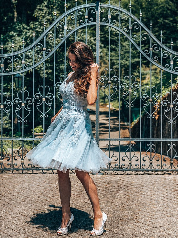 A-Line Tulle Sleeveless Applique Mini Homecoming Dress - Chloe Dress