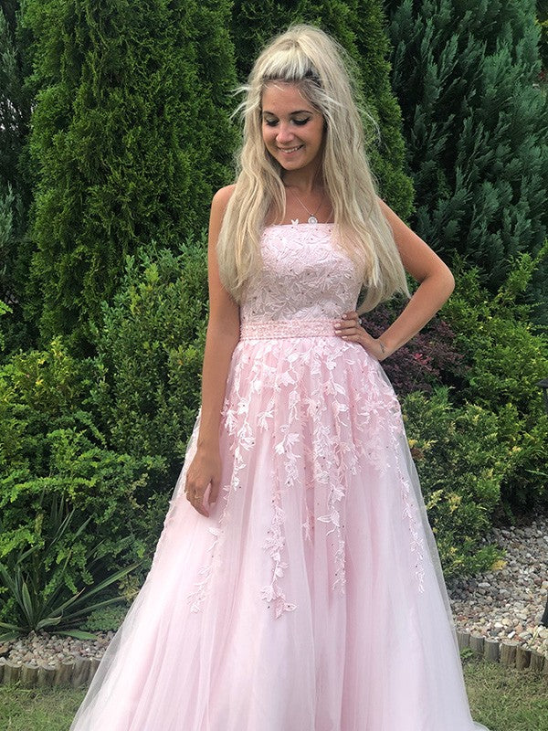A-Line Strapless Tulle Sleeveless Applique Floor-Length Dress - Chloe Dress