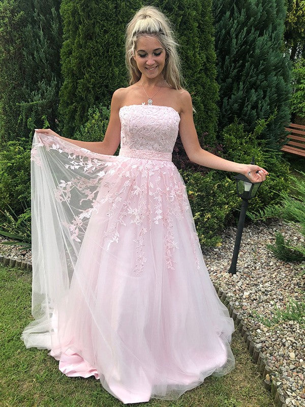 A-Line Strapless Tulle Sleeveless Applique Floor-Length Dress - Chloe Dress