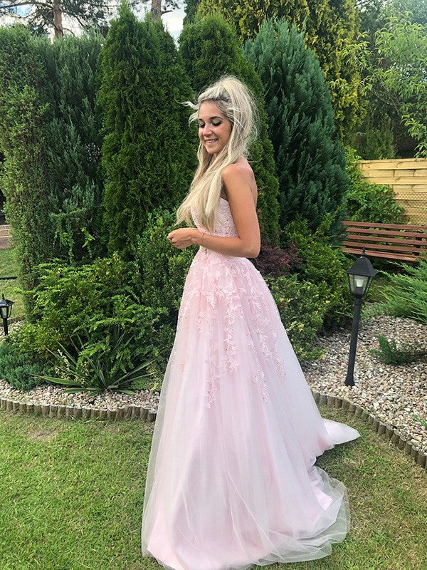 A-Line Strapless Tulle Sleeveless Applique Floor-Length Dress - Chloe Dress