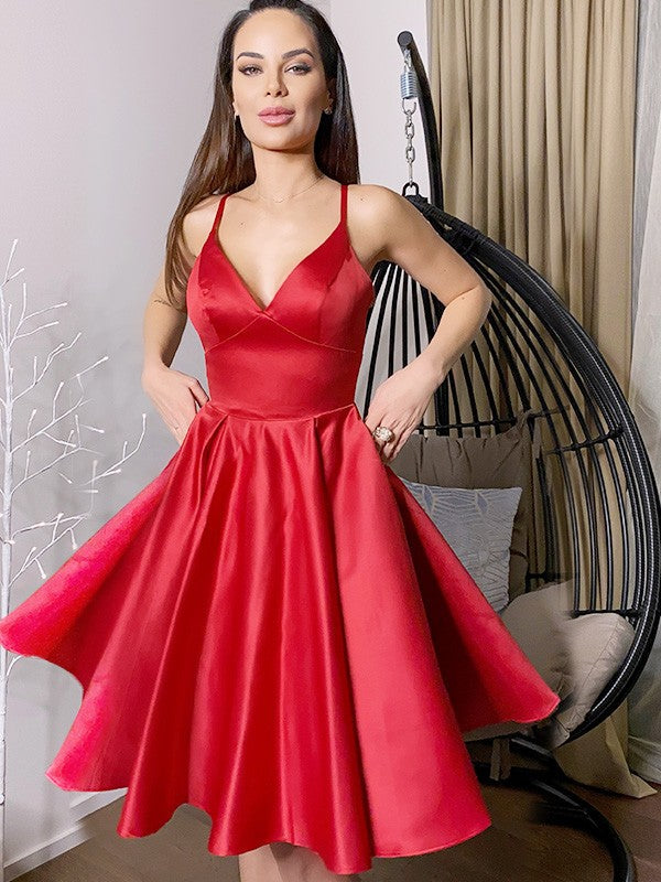 A-Line V-Neck Satin Sleeveless Mini Homecoming Dress - Chloe Dress