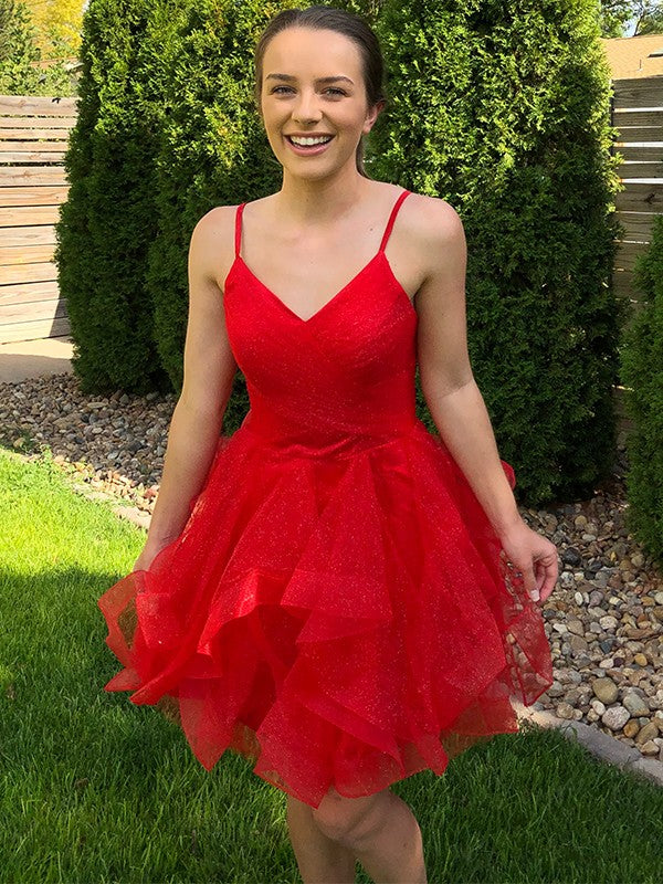 A-Line Spaghetti Strap Tulle Sleeveless Ruffled Mini Homecoming Dress - Chloe Dress