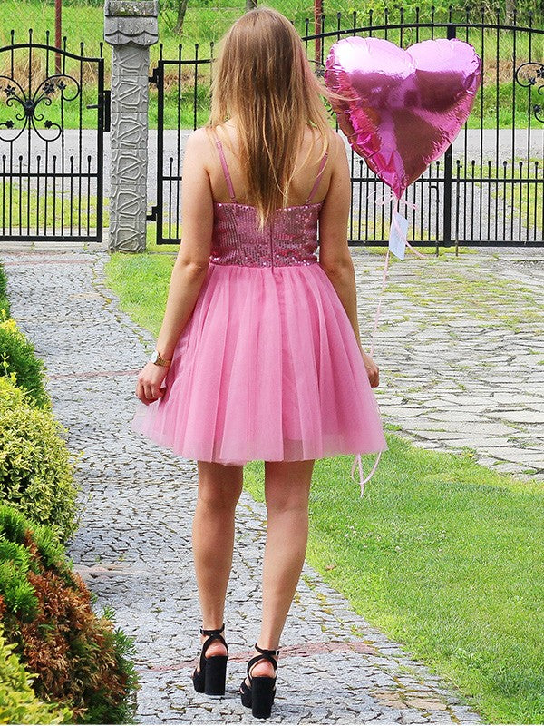 A-Line Spaghetti Strap Tulle Sleeveless Mini Homecoming Dress - Chloe Dress