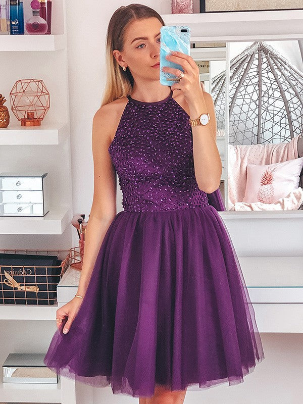 A-Line Halter Tulle Sleeveless Mini Homecoming Dress - Chloe Dress