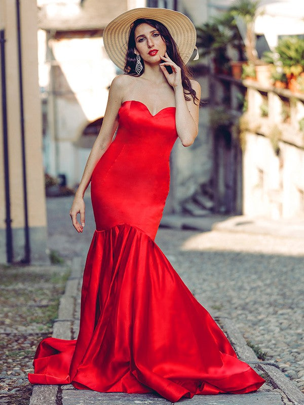 Mermaid Sweetheart Satin Sleeveless Ruffled Dress - Chloe Dress
