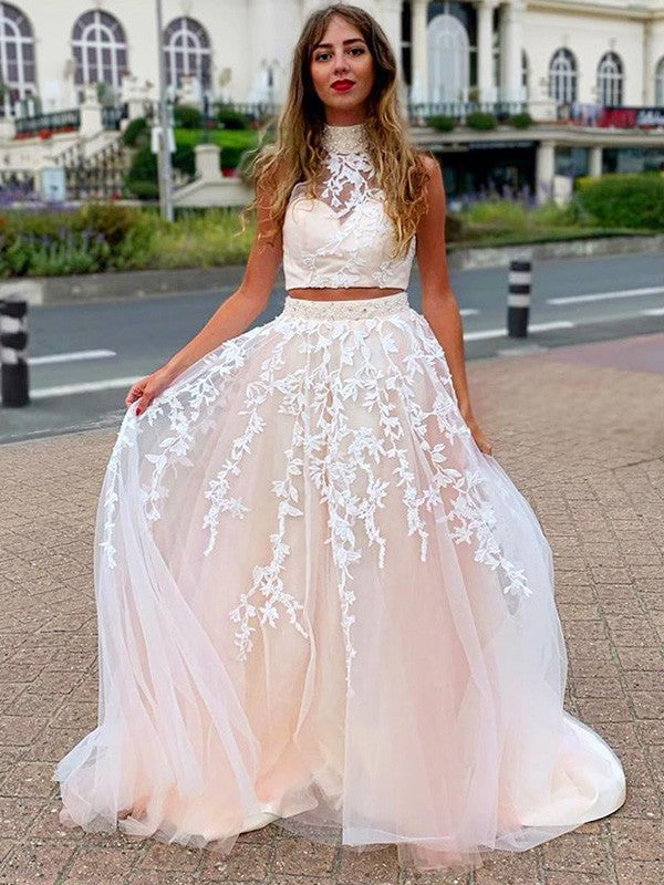 A-Line High Neck Tulle Sleeveless Train Dress - Chloe Dress
