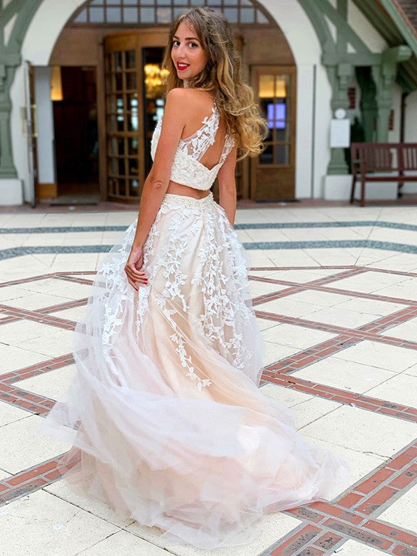 A-Line High Neck Tulle Sleeveless Train Dress - Chloe Dress