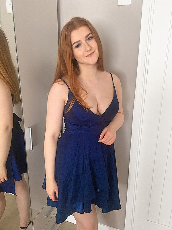 A-Line V-Neck Chiffon Sleeveless Pleated Mini Homecoming Dress - Chloe Dress